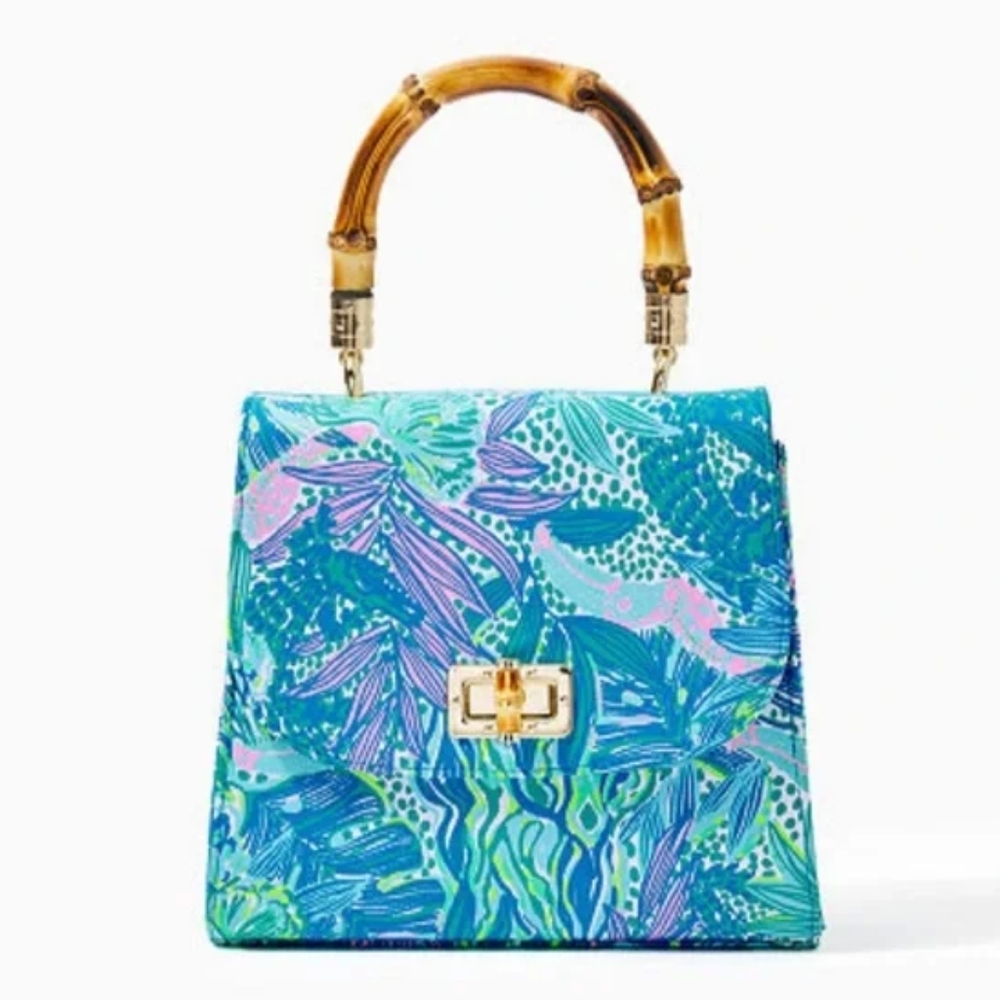 Lilly Pulitzer Blue and Purple Tropical Print Bag